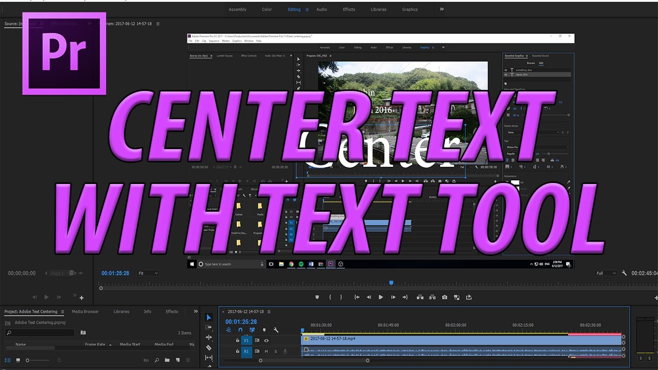 Инструменты премьер про. Adobe text Pro. Center text.